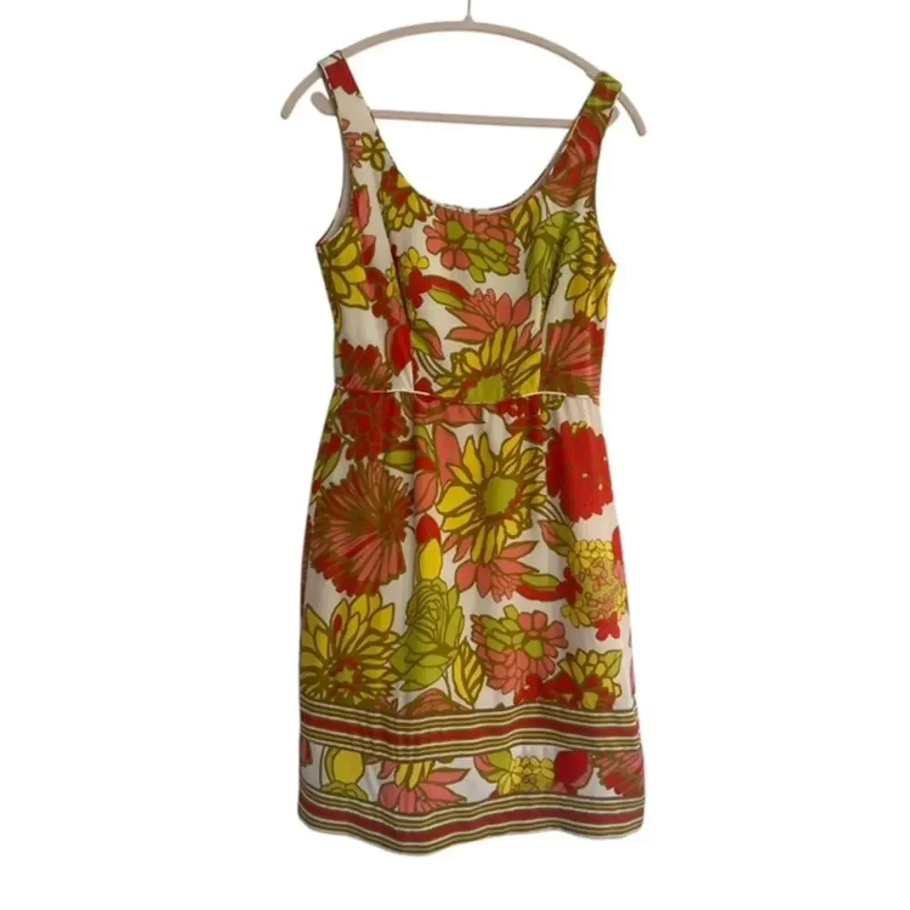 Trina Turk Floral Silk Dress Sleeveless Sheath Retro 70s Mod Mini Sz 4 Dopamine - Picture 2 of 5